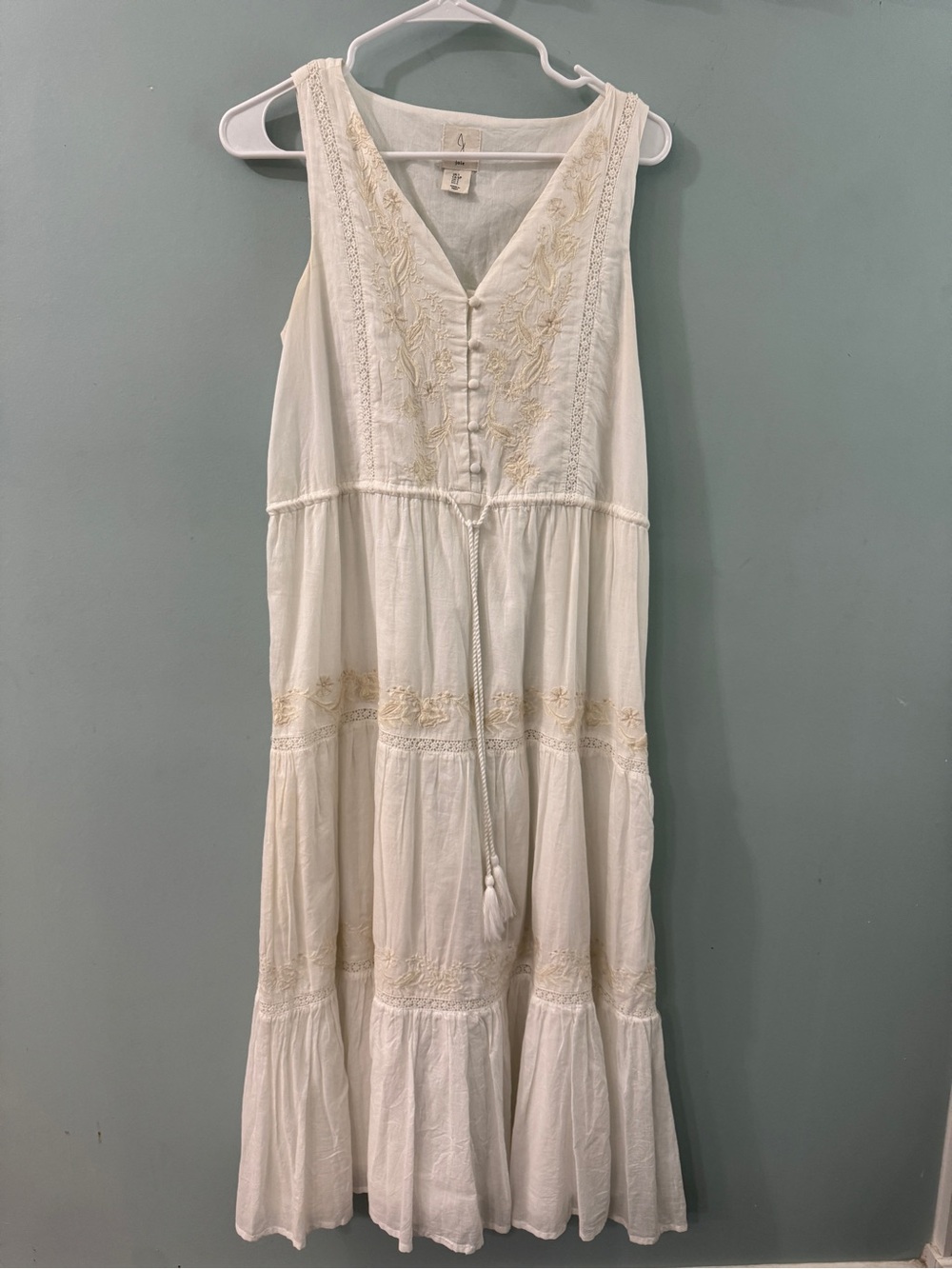 Joie Cream-Embroidered Sleeveless Maxi Dress